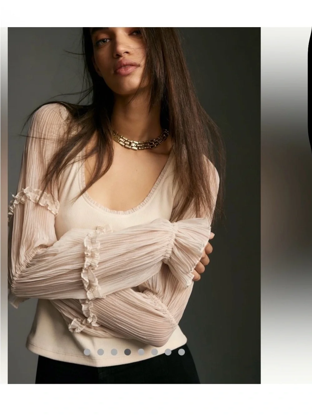 Sheer Puff-Sleeve Scoop Neck Top in cream Anthropologie XL